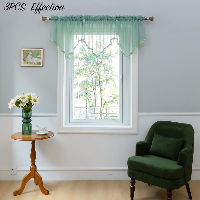 PearAge Beaded Sheer Valance Curtains - Image 7