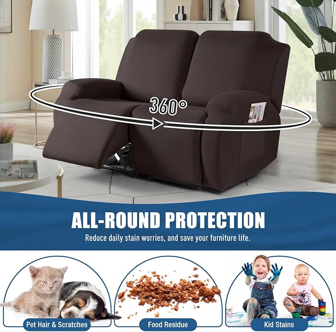 TAOCOCO Recliner Loveseat Slipcover, 2 Pieces Polyester Fabric Stretch Sofa - Image 3