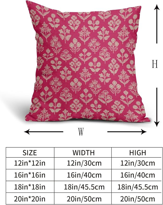 Hot Pink Floral Pillow Covers 22x22 Inch Set of 2, Vintage Flower Block Pattern - Image 5