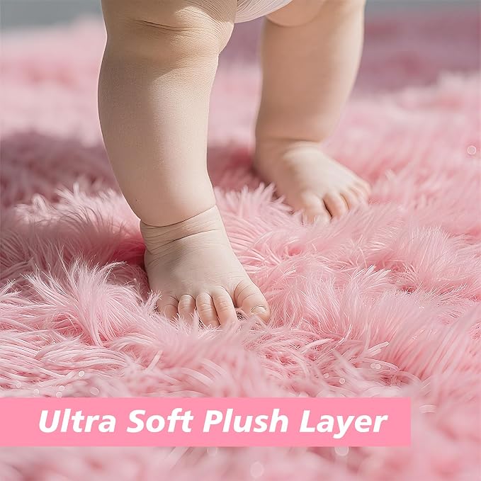 8x10 Fluffy Area Rugs for Living Room, Shag Area Rug for Bedroom, Soft Pink - Image 2