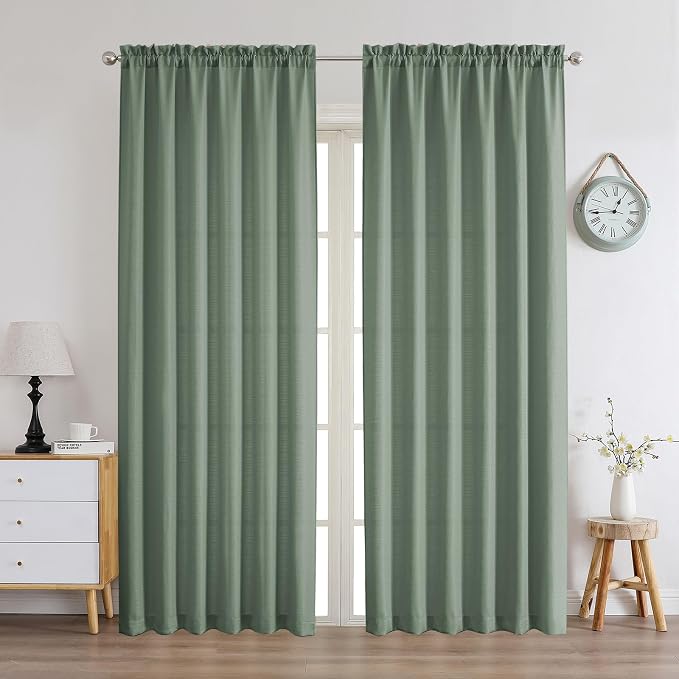 Chyhomenyc Sage Green Curtains 84 Inch Length 2 Panels Set, Faux Linen Textured by Chyhomenyc
