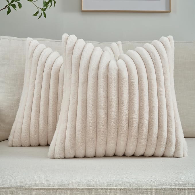 FUTEI Light Beige Decorative Throw Pillow Covers Set of 2, 28x28 Inch Soft by FUTEI