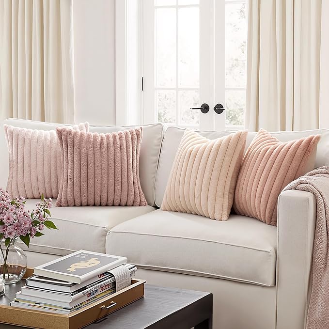 MIULEE Faux Fur Plush Decorative Throw Pillow Covers 18x18 Set of 4, - Image 2