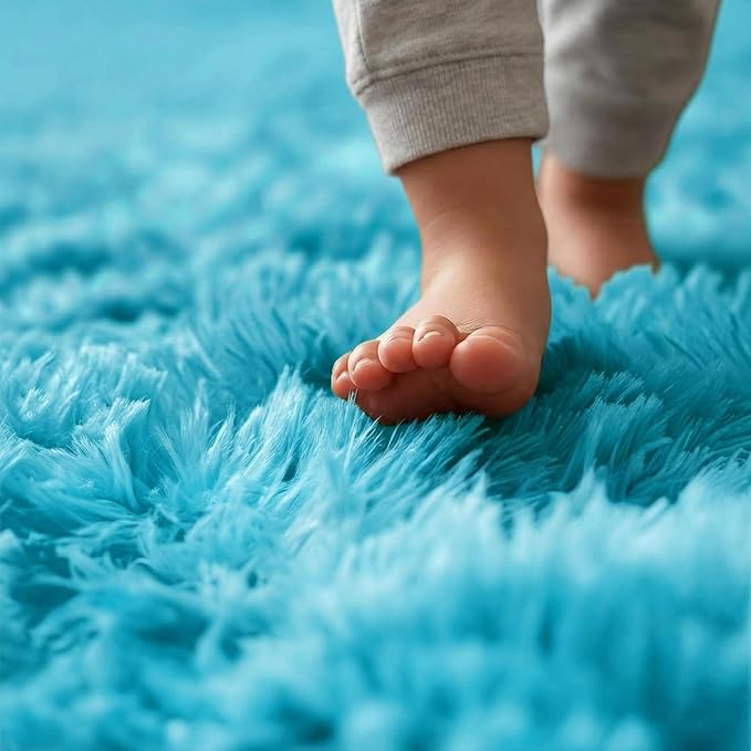 Amdrebio Blue Round Rug 5Ft for Bedroom, Fluffy Circle Area Rugs for Kids Room - Image 4