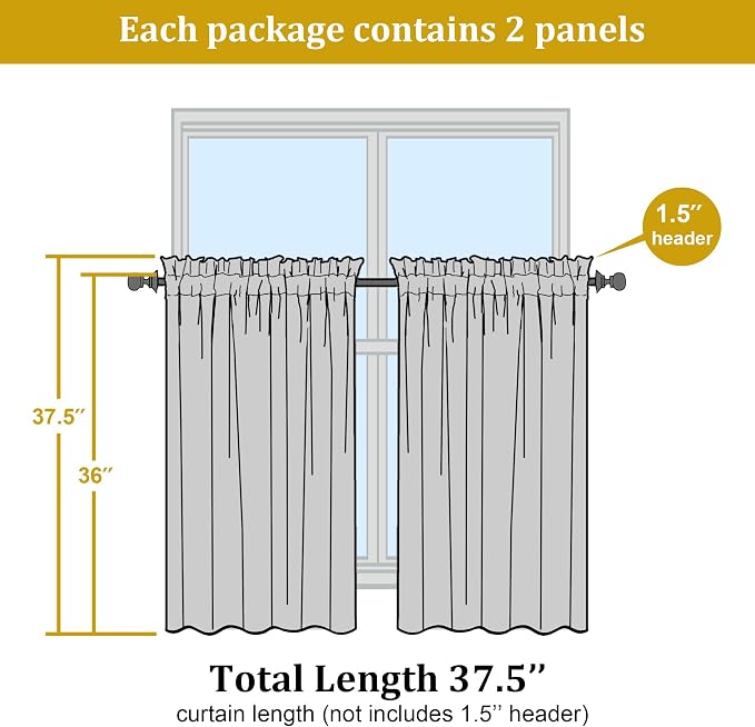 OWENIE Short Aqua Sheer Curtains 36 Inch Length 2 Panels Set, Kitchen Tiers - Image 2