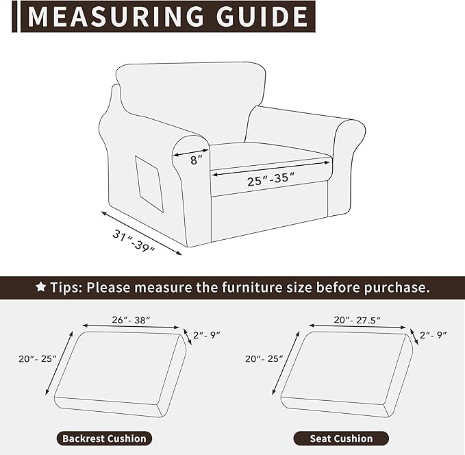 Easy-Going 3 Pieces Stretch Chair Cover Washable Chair Slipcover Set - Image 4