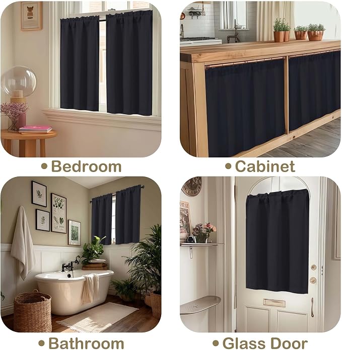 OVZME Black Blackout Curtains for Small Window Treatment, Light Blocking Short - Image 5