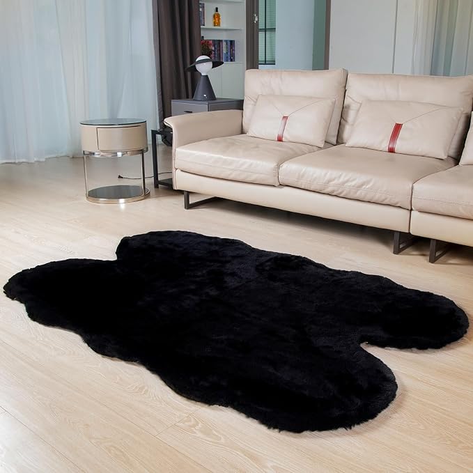 Latepis Black Faux Rabbit Fur Rug 4x6 - Image 3