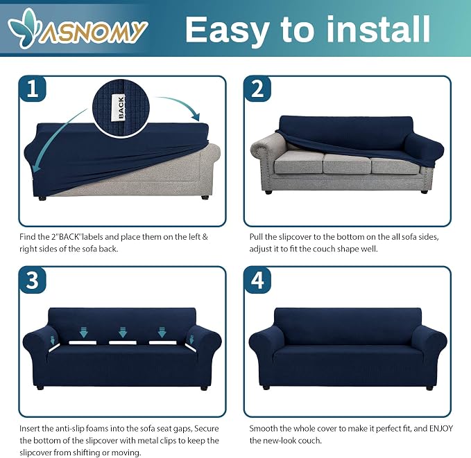 Asnomy Sofa Covers for 2 Cushion Couch Stretch loveseat Covers Slipcovers - Image 6