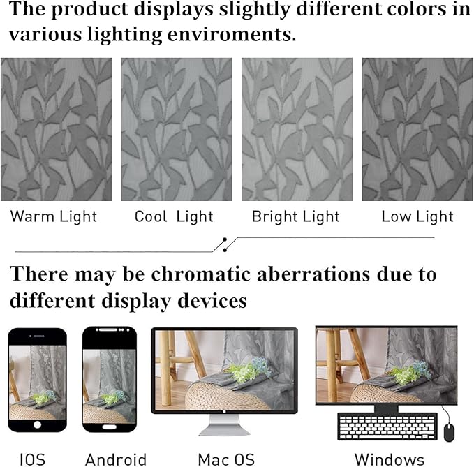 Lecloud Leia Clip Leaf Charcoal Grey Curtains Tiers Sheer Valances - Image 4