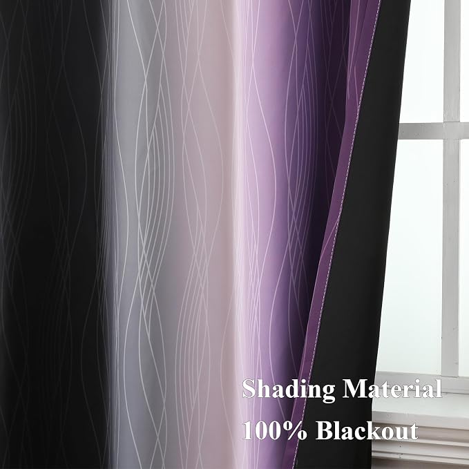 Estelar Textiler Purple and Black Ombre Blackout Curtains 45 Inch Length - Image 5