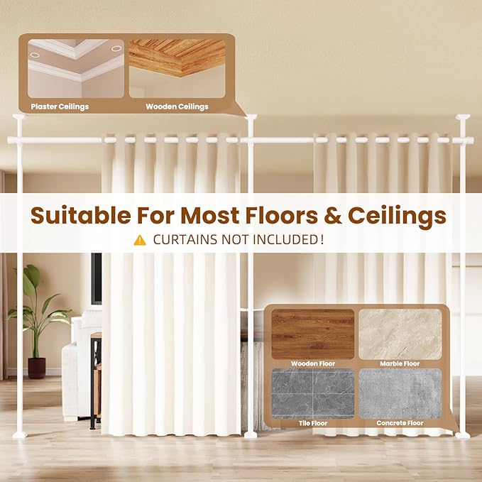 Bonpally Room Divider Curtain Rod, No Drilling Tension Rod - Image 5