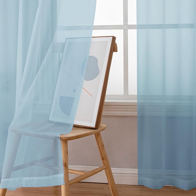 Simplebrand Sky Blue Sheer Curtains 63 Inch Length 2 Panels, Rod Pocket Solid - Image 4