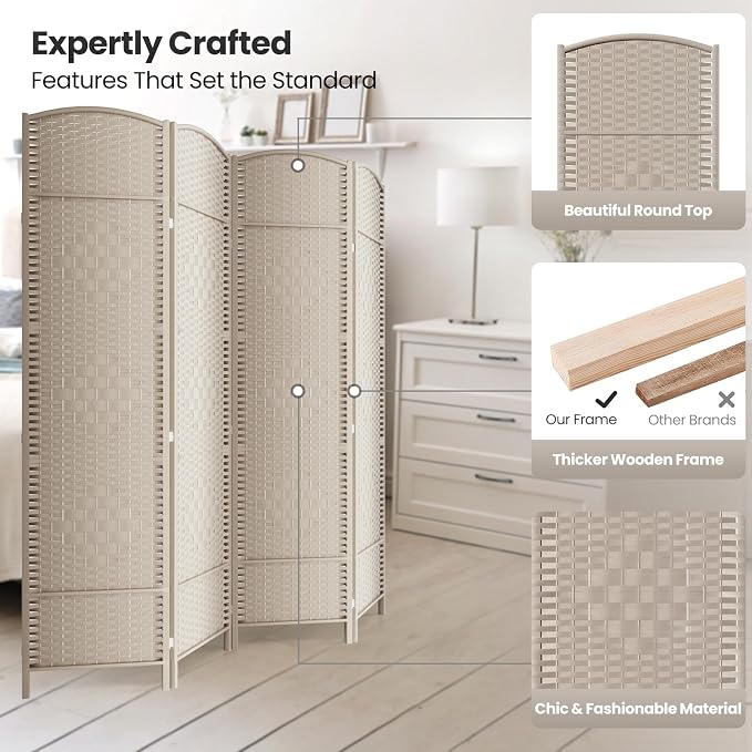 6 Panel Room Divider, 6Ft Folding Privacy Screen, Tall - Image 2