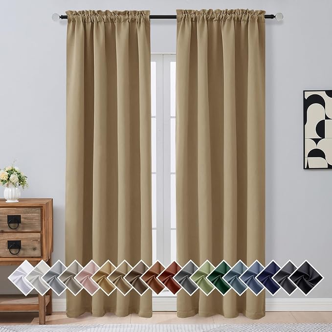 OVZME Taupe Blackout Curtains for Bedroom 90 Inches Long 2 Panels, Thermal by OVZME
