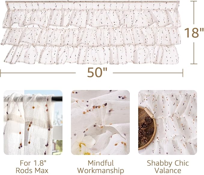 jinchan Ruffled Valance for Windows 18 Inch Mini Pom-Pom Voile Valance Curtains - Image 9
