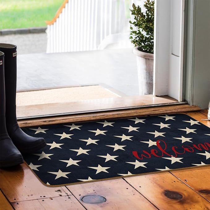 July 4th Door Mat, American Patriotic Memorial Day Blue Stars Indoor Outdoor - Image 6