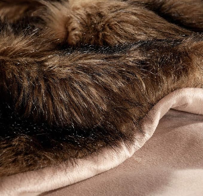 Luxury Plush Faux Fur Blanket Queen Size, Long Pile Brown - Image 4