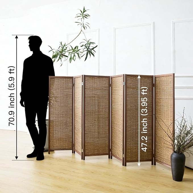 Furnnylane 6 Panel Short Room Divider Screen, Small Bamboo Panel Divider - Image 2