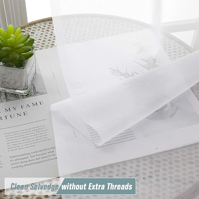 White Sheer Curtains for Bedroom 84 Inches Long 2 Panels Set, Light Filtering - Image 2