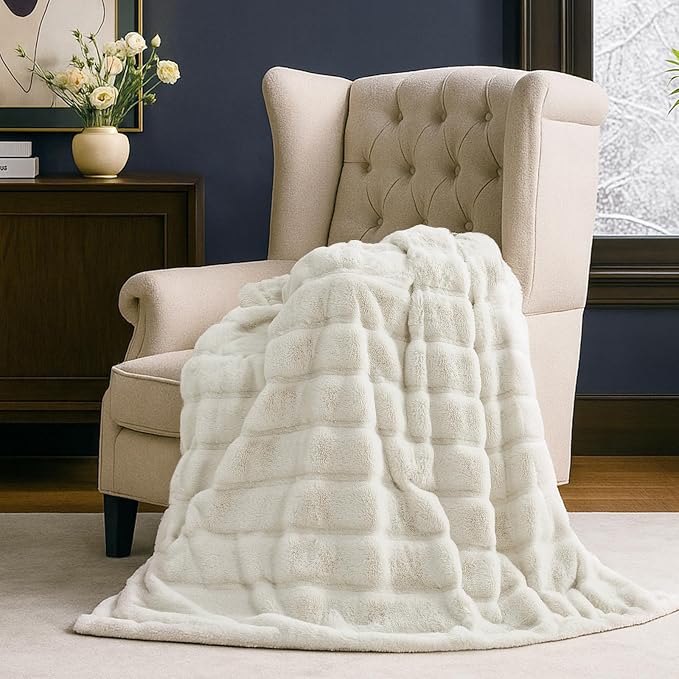Cozy Bliss Deluxe Sheared Rabbit Faux Fur Throw Blanket, Soft Fuzzy High-Low - Image 8