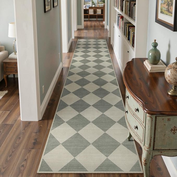 Beeiva Checkered Print Runners for Hallways Non Slip 2.5x12, Moroccan Plaid - Image 3