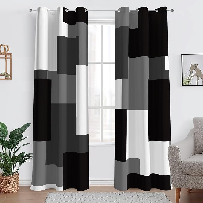 Tyrot Black Grey 100% Blackout Curtains - Image 2