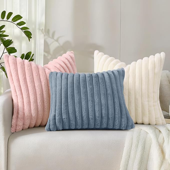 decorUhome Summer Cozy Faux Fur Throw Pillow Covers 22x22 Set of 2 Decorative - Image 8
