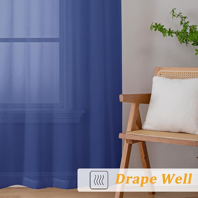Gwine Royal Blue Sheer Curtains 63 Inch Length - Image 6