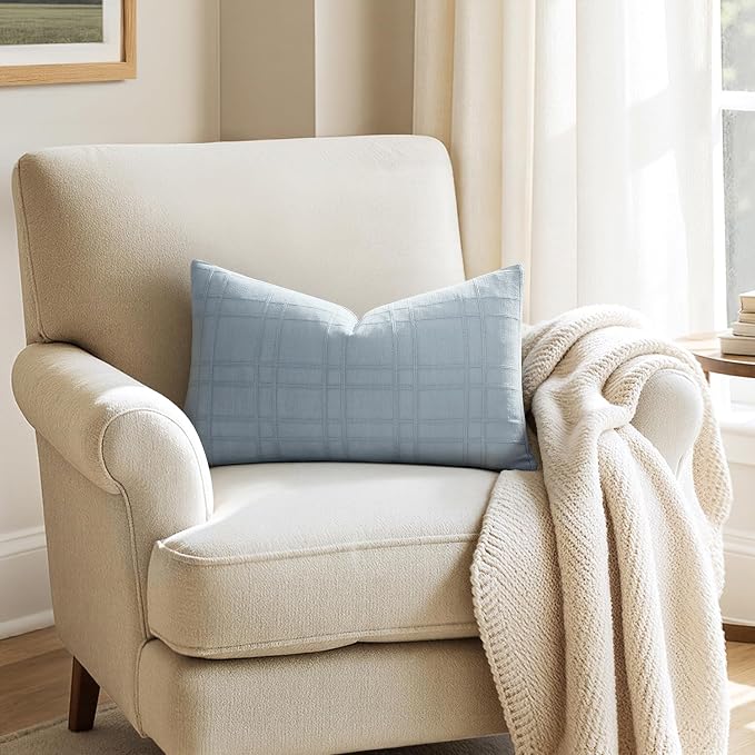 MIULEE Decorative Linen Check Lumar Throw Pillow Covers Neutral Farmhouse - Image 4