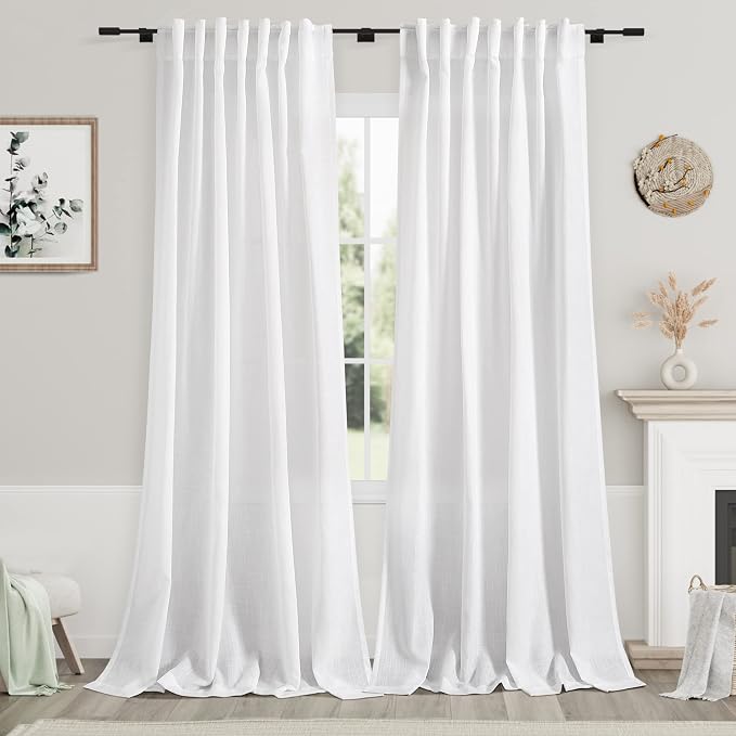 White Linen Curtains 100 inches Long by Nanspring