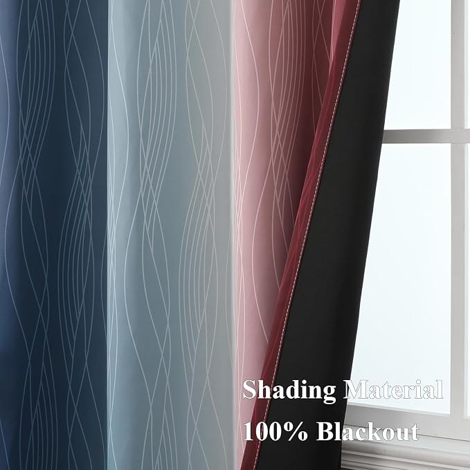 Estelar Textiler Navy Blue and Burgundy Red Ombre Blackout Curtains 96 Inch - Image 5