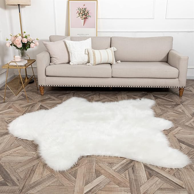 Faux White Bear Rug Faux Cowhide Carpet Animal Print Area Rug Faux Sheepskin - Image 3