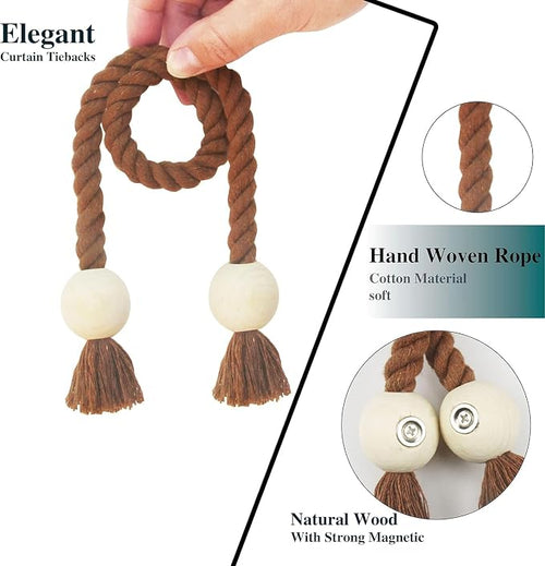 2 Pack Magnetic Curtain Tiebacks Cotton Hand Woven Tie Back Decorative Rope - Image 2