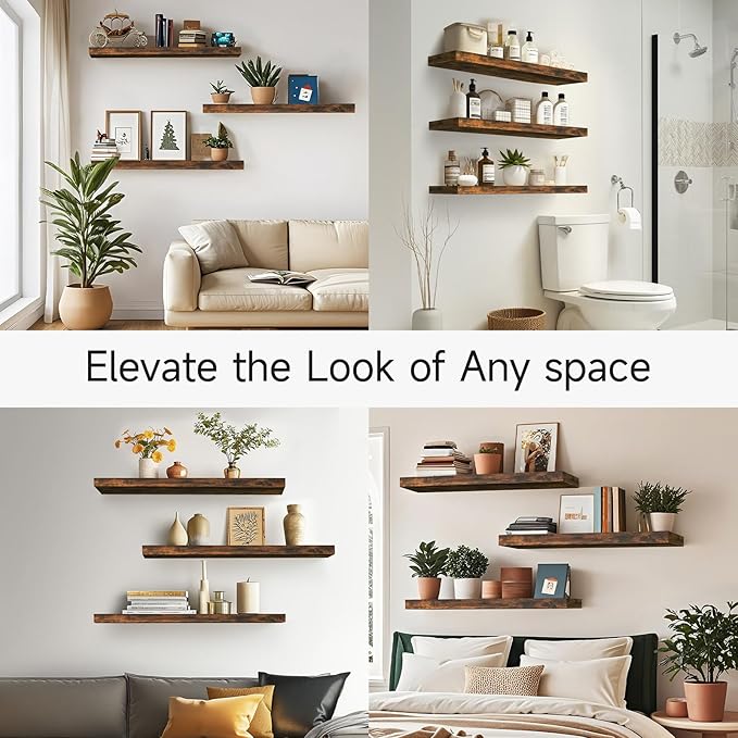 BAYKA Floating Shelves for Wall, 36 inches Wall Mounted Wood Shelves for - Image 6