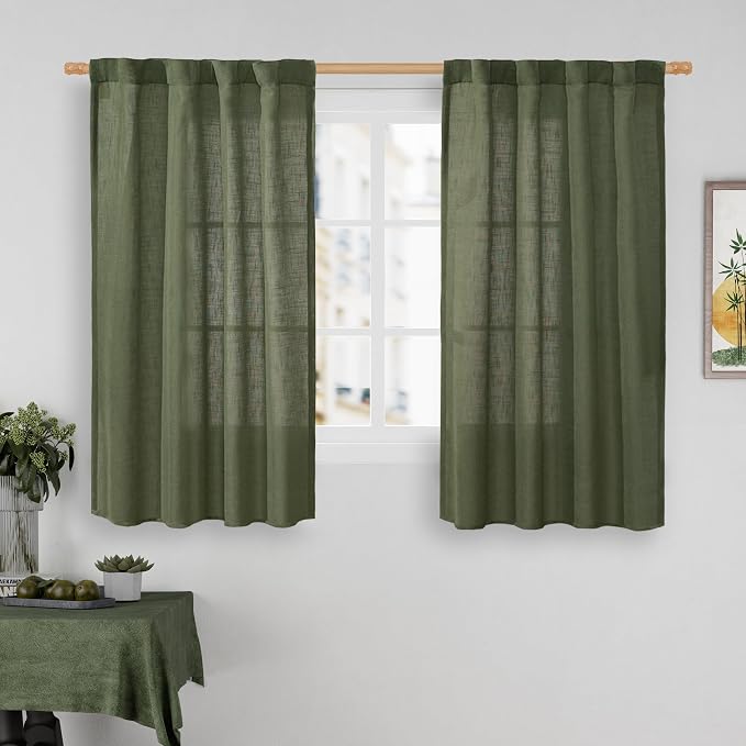 LAMIT Semi Sheer Window Linen Curtains 54 Inch Length, Light Filtering Panels by LAMIT