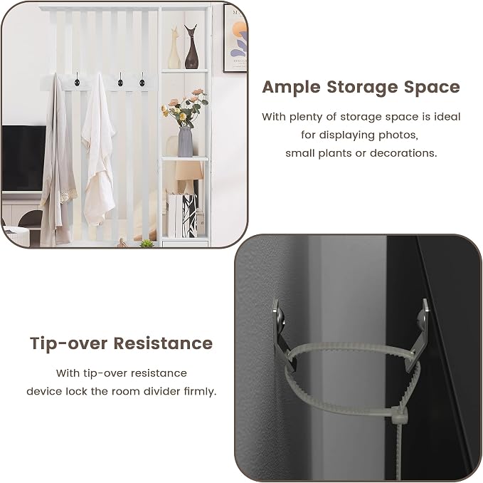 Room Divider with Shelves, Wall Room Divider Bookshelf, Freestanding Wood - Image 7