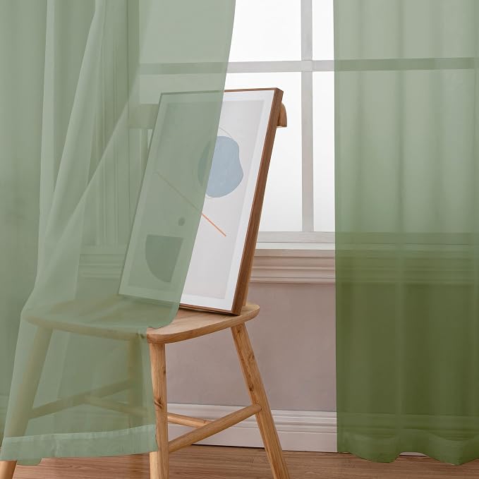 Aiyufeng 108 Inch Sage Green Sheer Window Curtains - Image 6