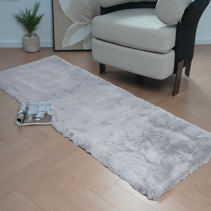 Latepis Fluffy Shag 2x6 Rug Grey Fuzzy Throw Area Rug Washable Gray Faux Rabbit - Image 2