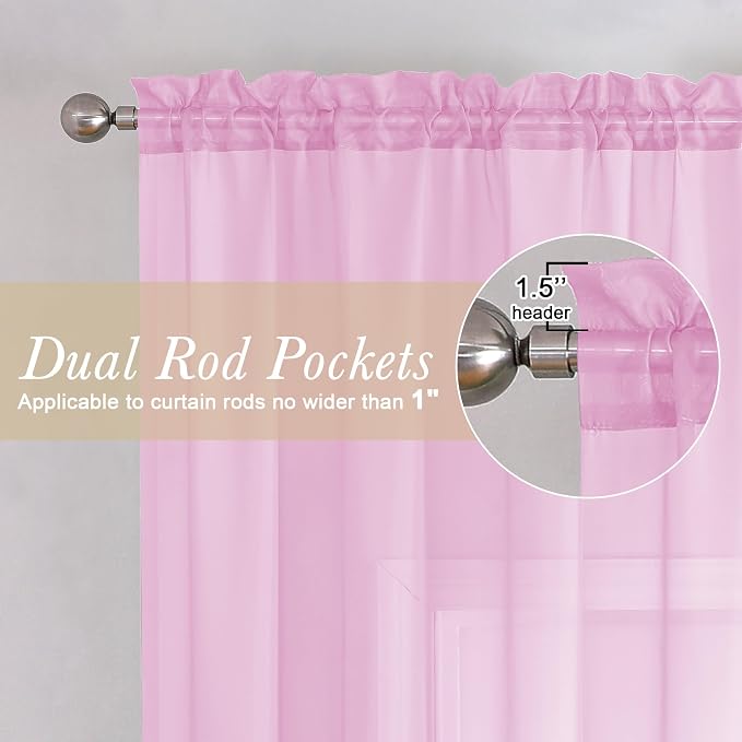 Lecloud Light Pink Sheer Curtains 90 Inches Long 2 Panels Set, Dual Rod Pocket - Image 6