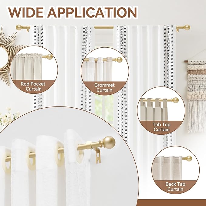 Gold Curtain Rod for Windows 28 to 48 Inch, 5/8 Inch Diameter Heavy Duty - Image 6