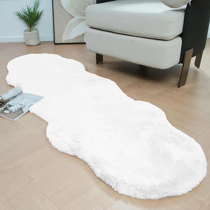 Latepis White Runner Rugs for Bedroom Soft Fuzzy Faux Sheepskin Rug 2x6 Faux by Latepis