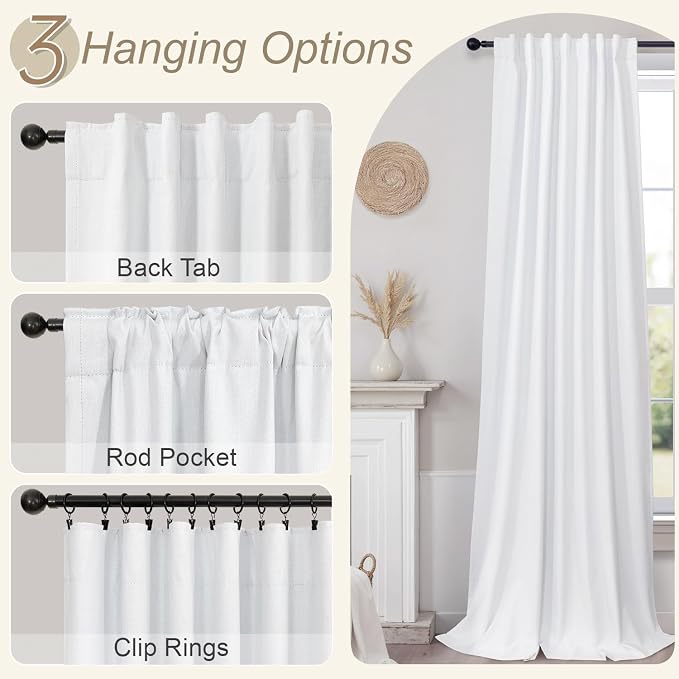 Pitalk 100% Blackout Curtains for Bedroom White 100 Inch Length Living Room - Image 6