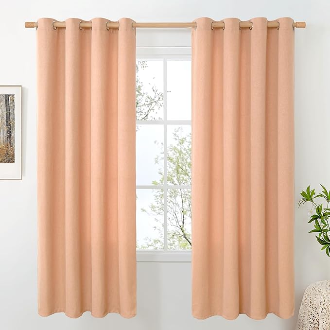 BGment Peach Linen Curtains for Living Room 72 Inch Length 2 Panels Set by BGment