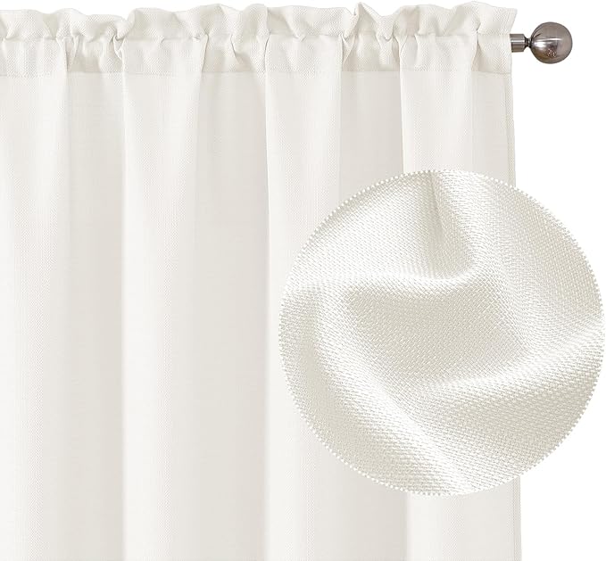 Chyhomenyc Bedroom Curtains 45 Inch Length 2 Panels, Faux Linen Textured Light by Chyhomenyc