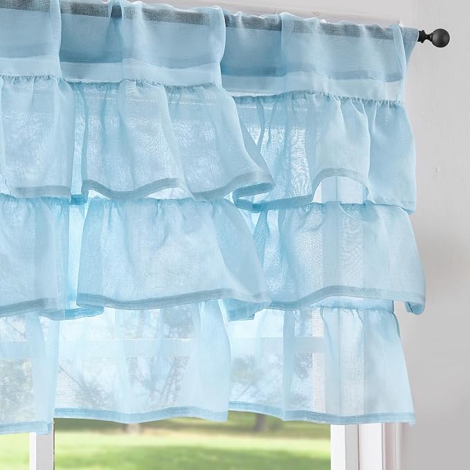 jinchan Blue Ruffled Valance Curtain by JINCHAN