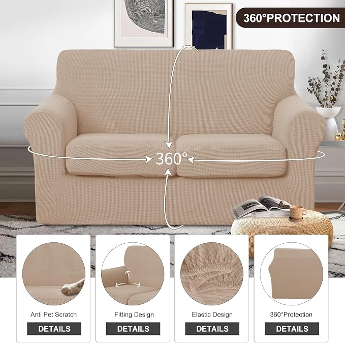 U-NICE HOME 3 Pieces Stretch Loveseat Couch Cover Sofa Cover Washable Sofa - Image 4