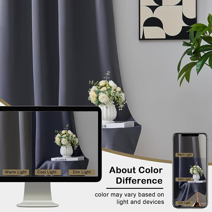 OVZME Charcoal Grey Blackout Curtains - Image 7