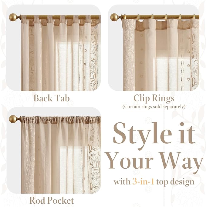 jinchan Winslow Beige Sheer Curtains 84 Inch - Image 7