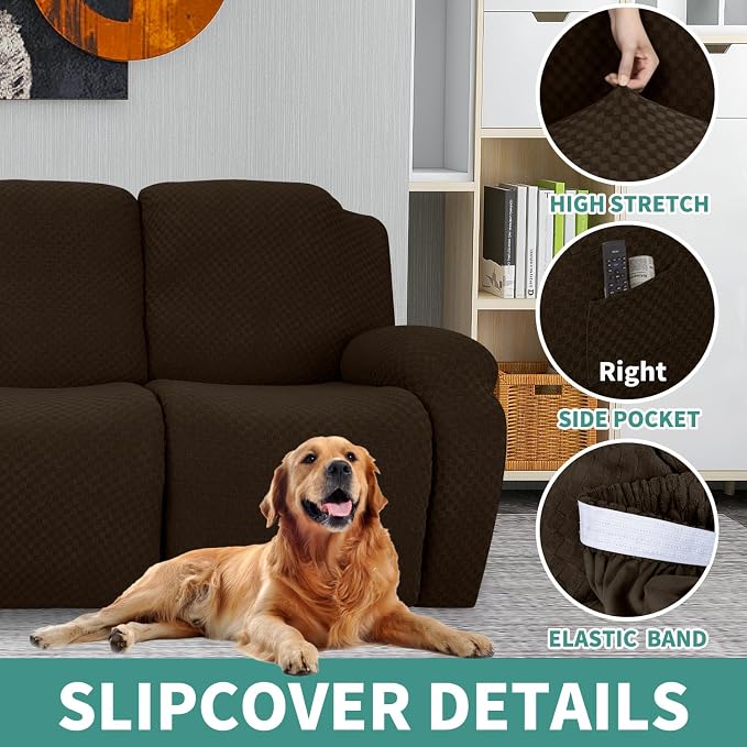 YEMYHOM 4 Pieces Stretch Recliner Slipcover Latest Jacquard Recliner Chair Cover - Image 4